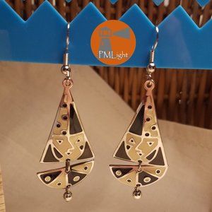 Berebl Dangle Enamel Earrings on Wires Silver Black Ivory Vintage